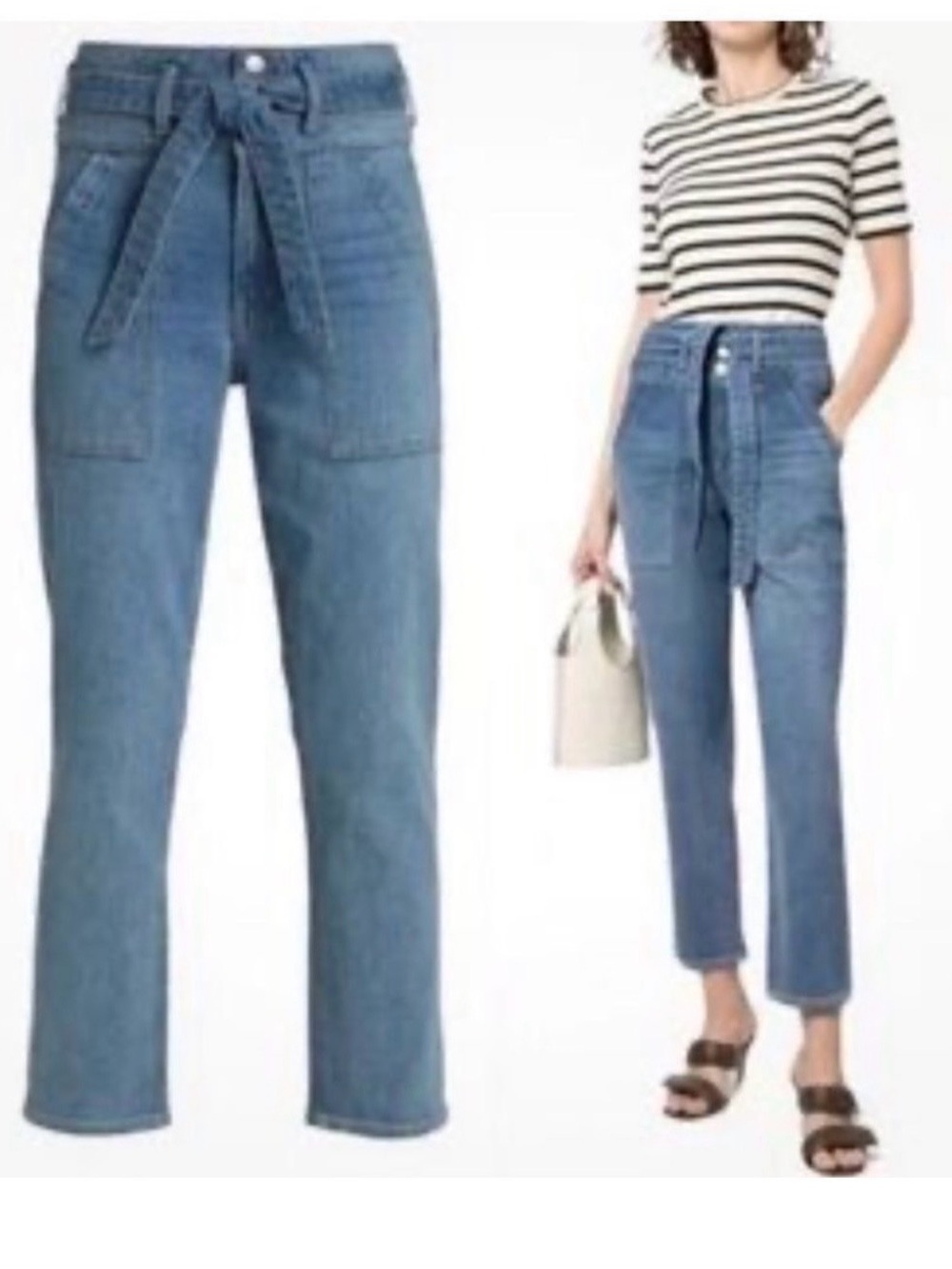 Veronica Beard Logan High-Waist Tie-Belt Women's Jeans in Medium Blue